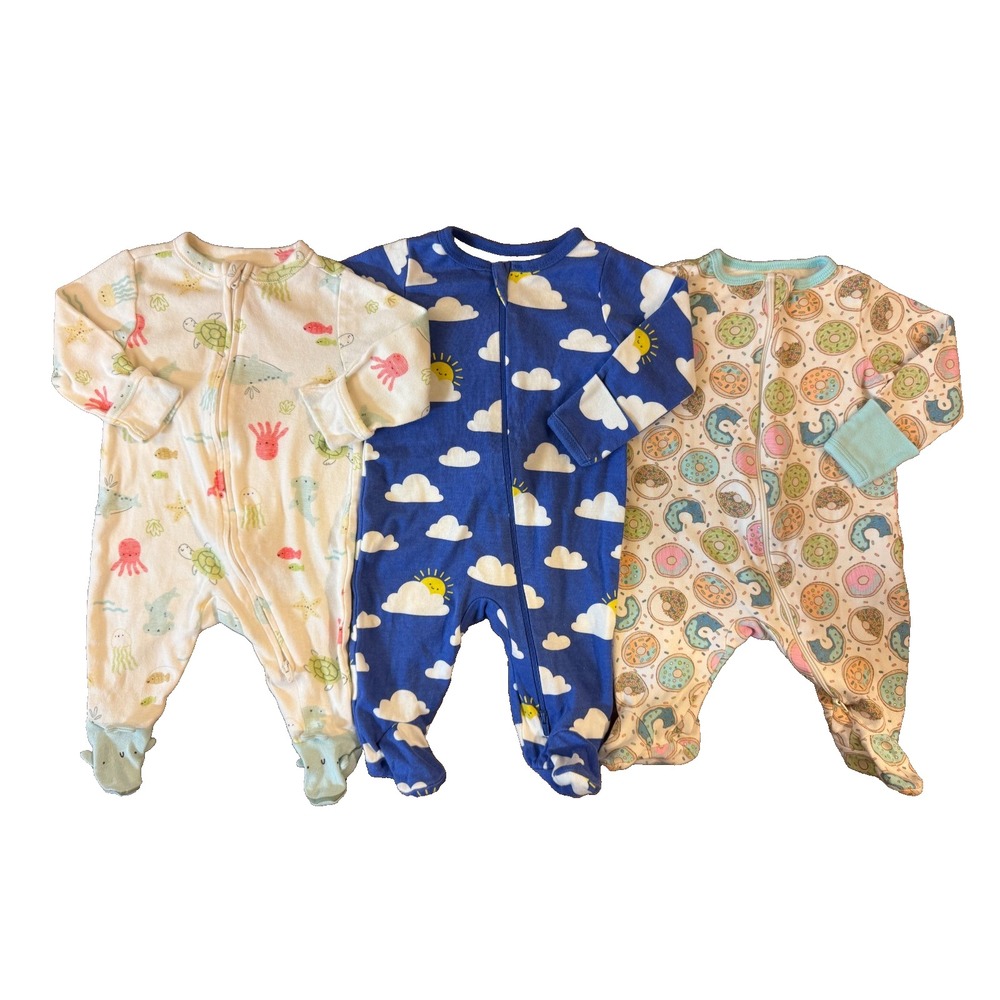 Baby 0/3 Months Footed Sleepers Boy Girl Outfits Cotton Clothes Lot Bundle Donut